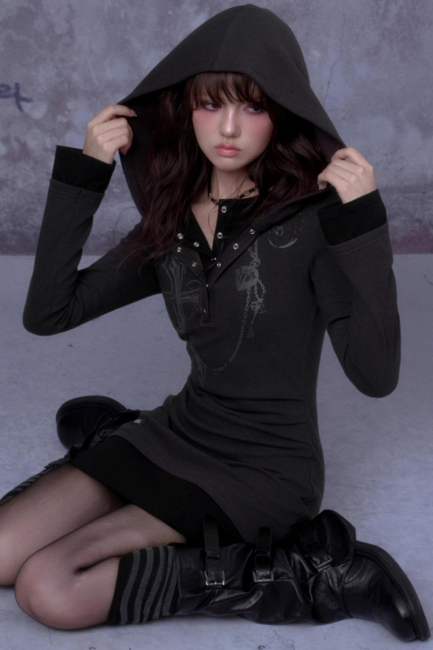 Slim Cross Hoodie Dress