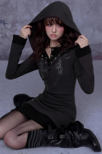 Slim Cross Hoodie Dress