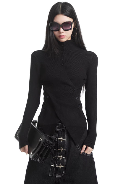 Black Half-High Collar Knit Sweater