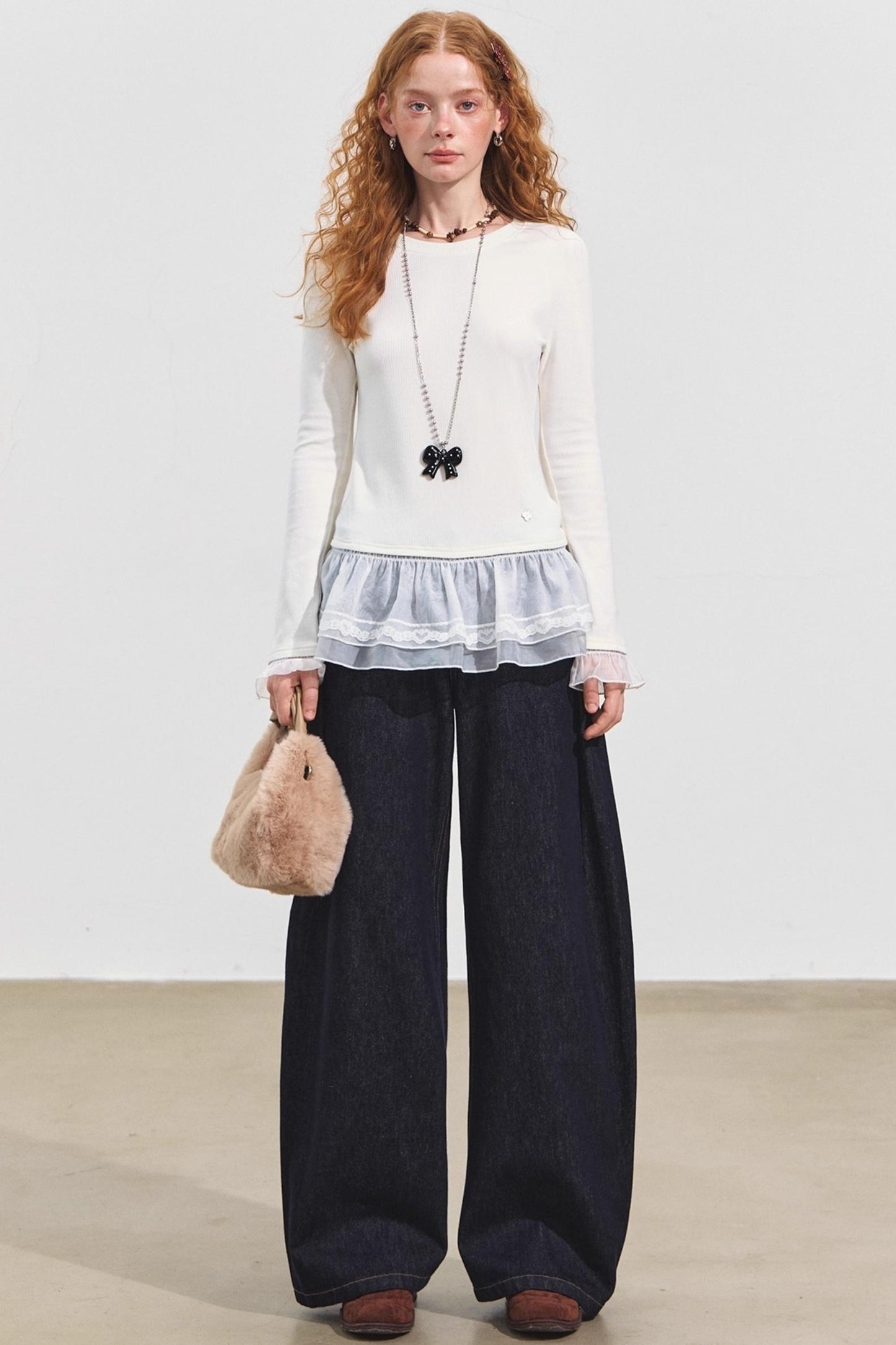 Double-Lace Raglan Sleeve Fleece Top