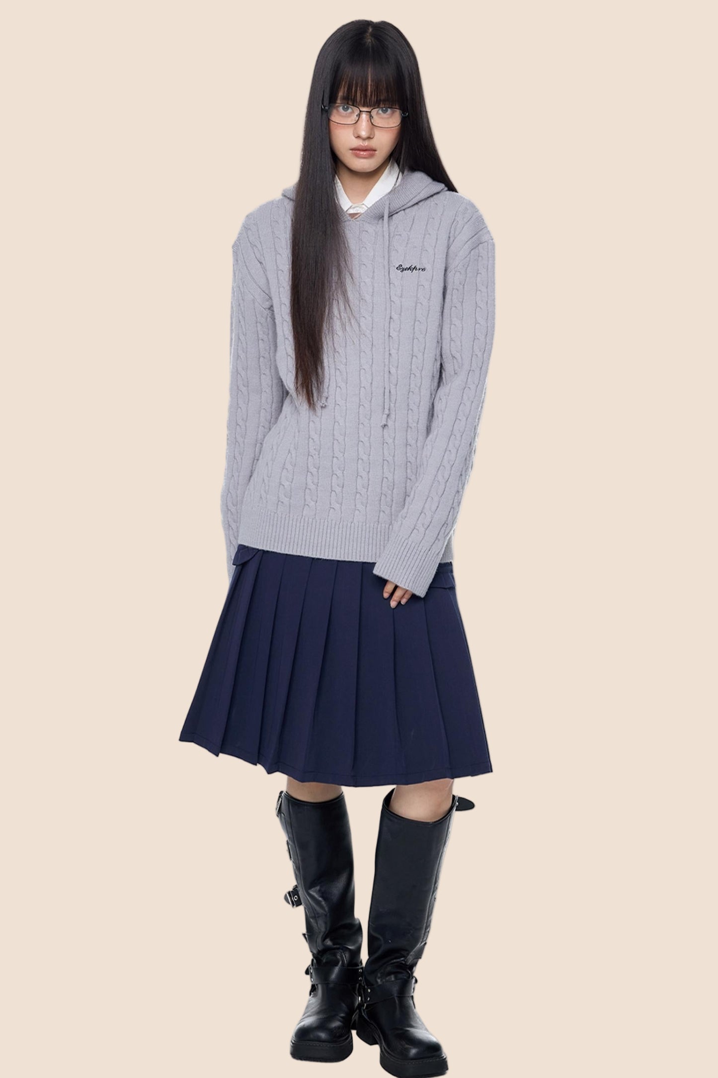 Twisted Embroidery Hooded Sweater