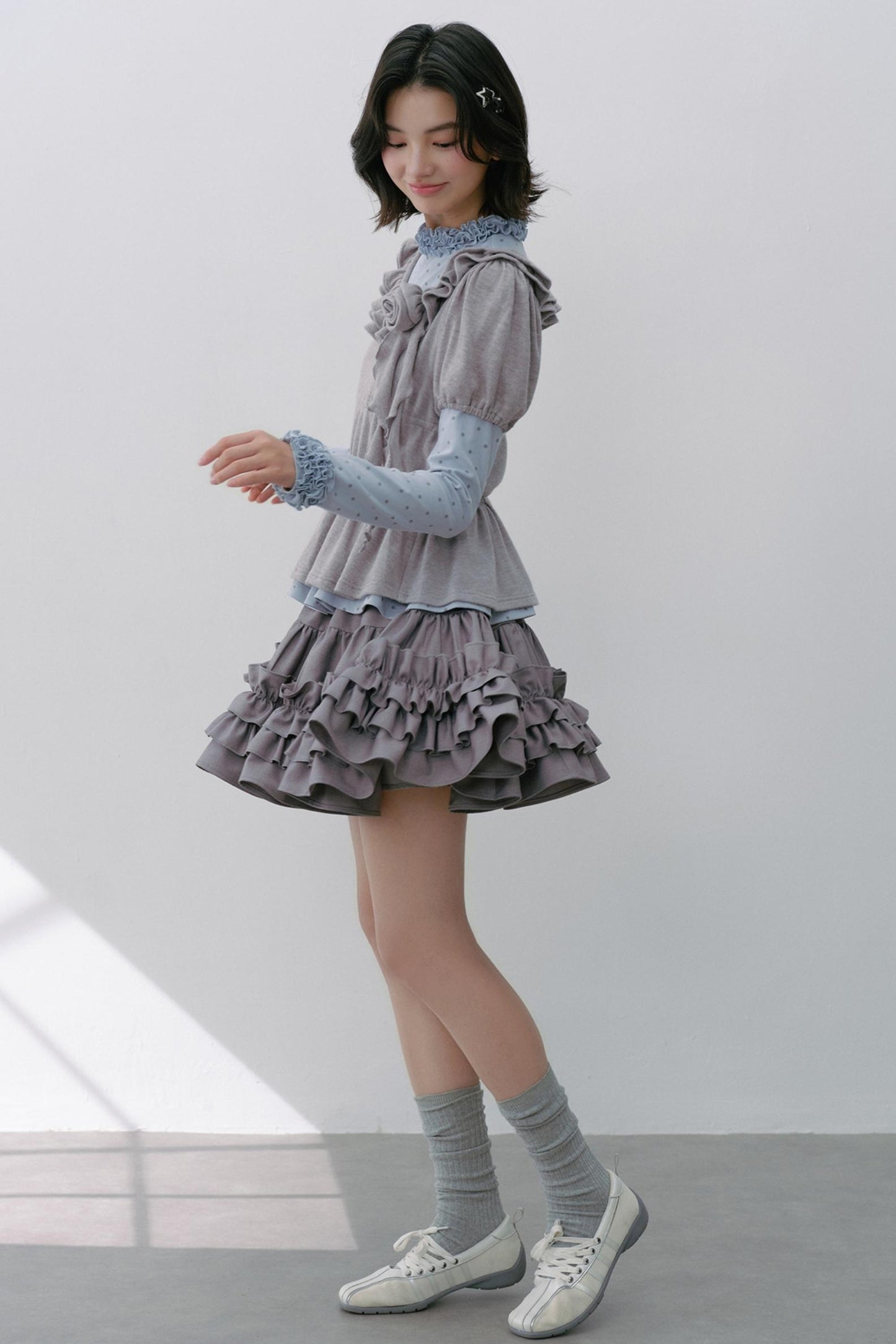 Gray Polka Dot Knitted Shirt Set-Up