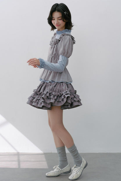 Gray Polka Dot Knitted Shirt Set-Up