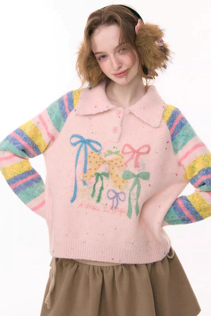 Rainbow Stripe Bow Sweater