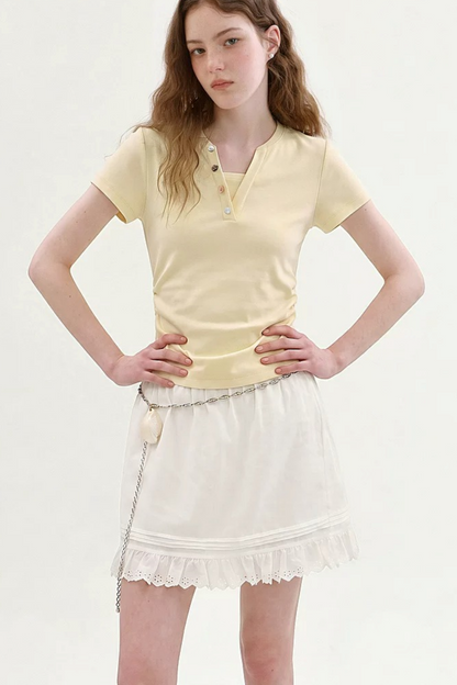 Maglia rétro a blocchi di colore con collo Henley