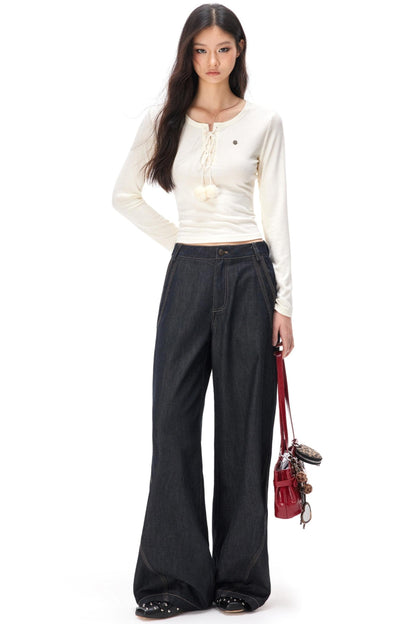 Retro Color-Blocked Denim Pants