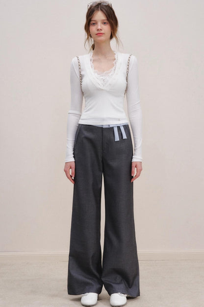 Color-Blocked High-Waisted Wide Leg Pants
