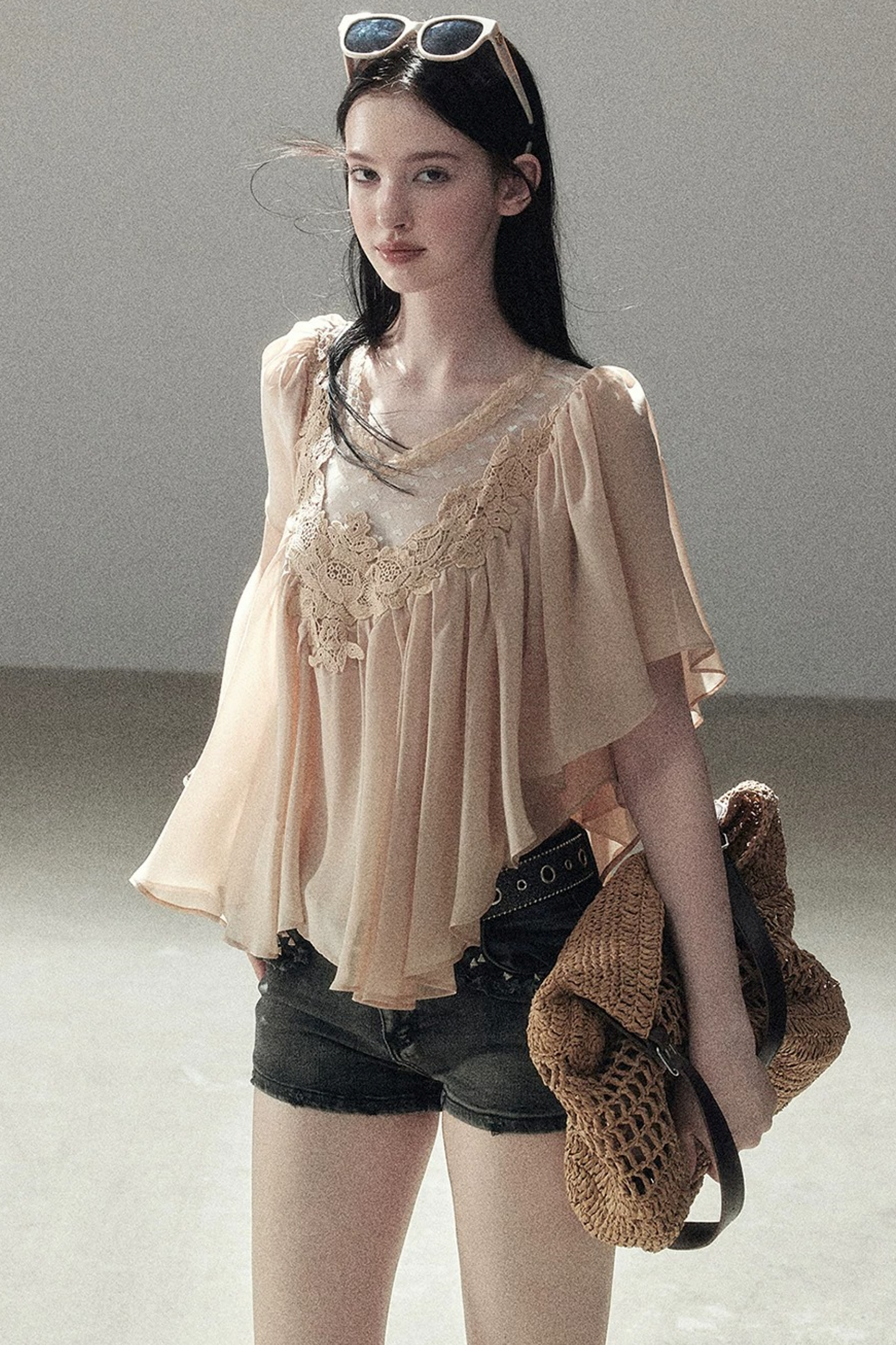Lace Chiffon Ruffle Top