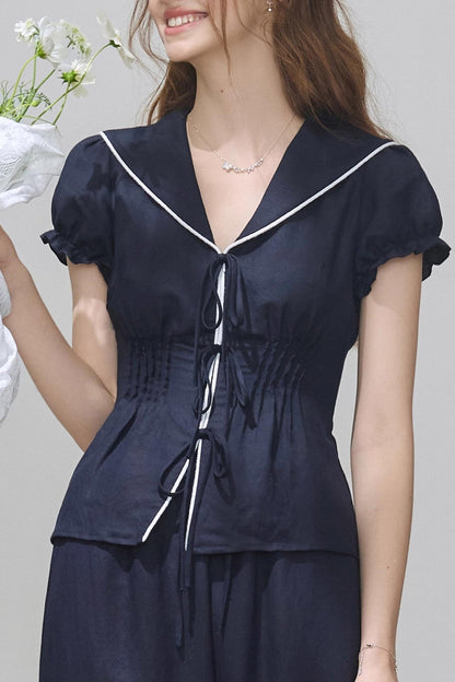 Navy Linen Pants Set-Up