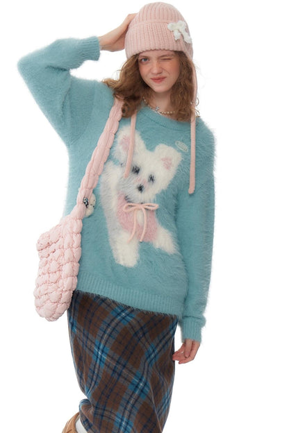 Soft Thick Dog Print Knit Top