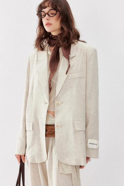 Chic Linen-Cotton Blazer & Wide Leg Pant Set-Up