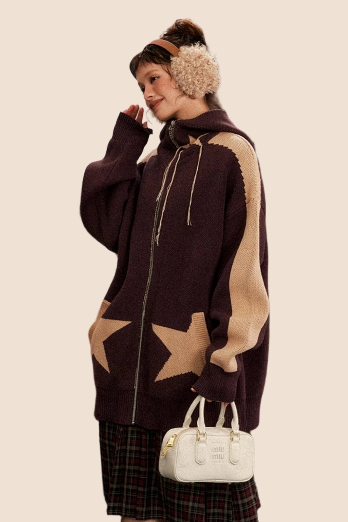 Vintage Star Hooded Knitted Cardigan