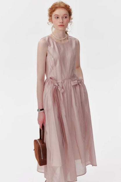 Pink And Blue Tencel A-Line Dress