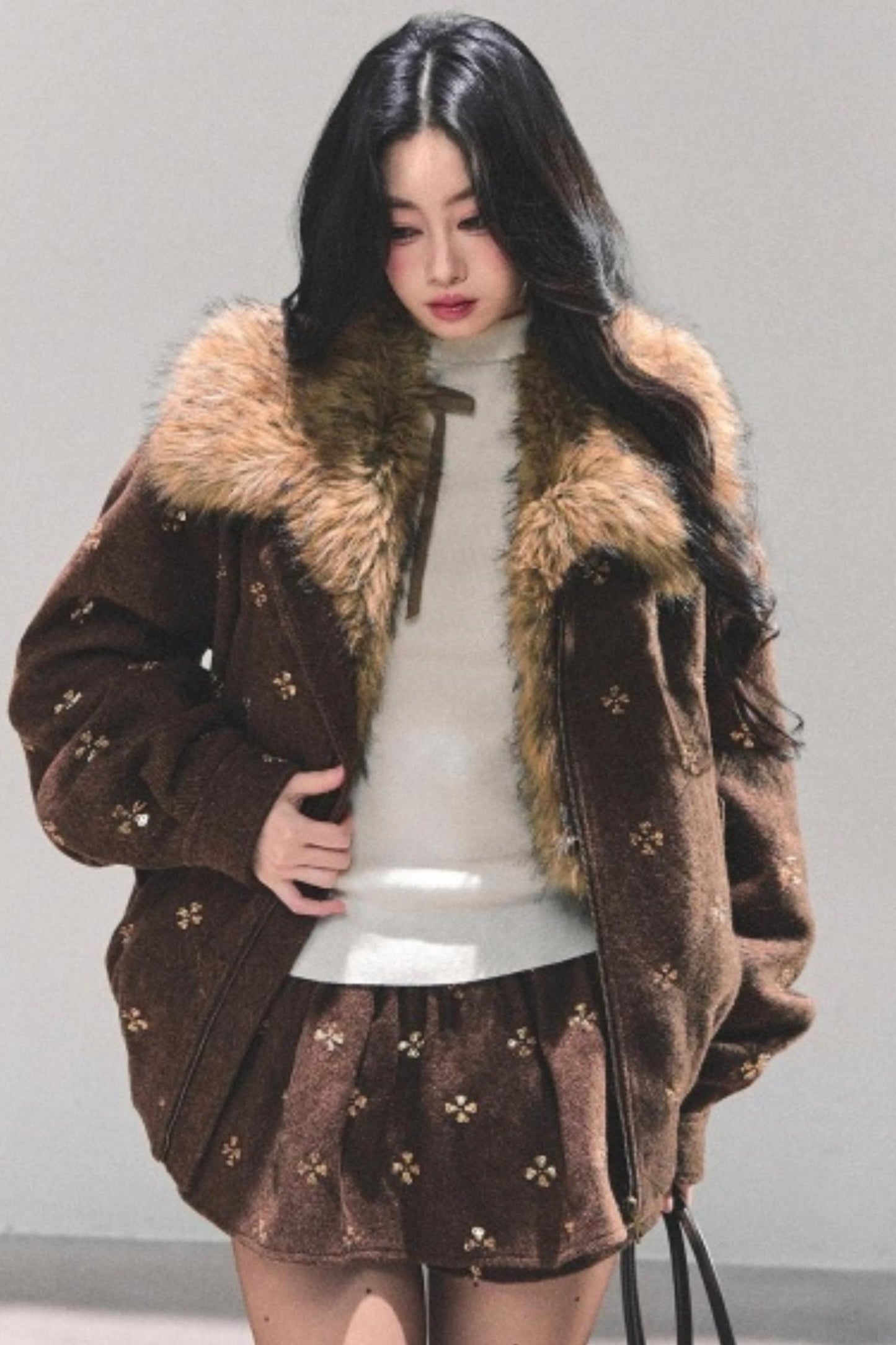 Maillard Wool Jacket With Skirt Set-Up