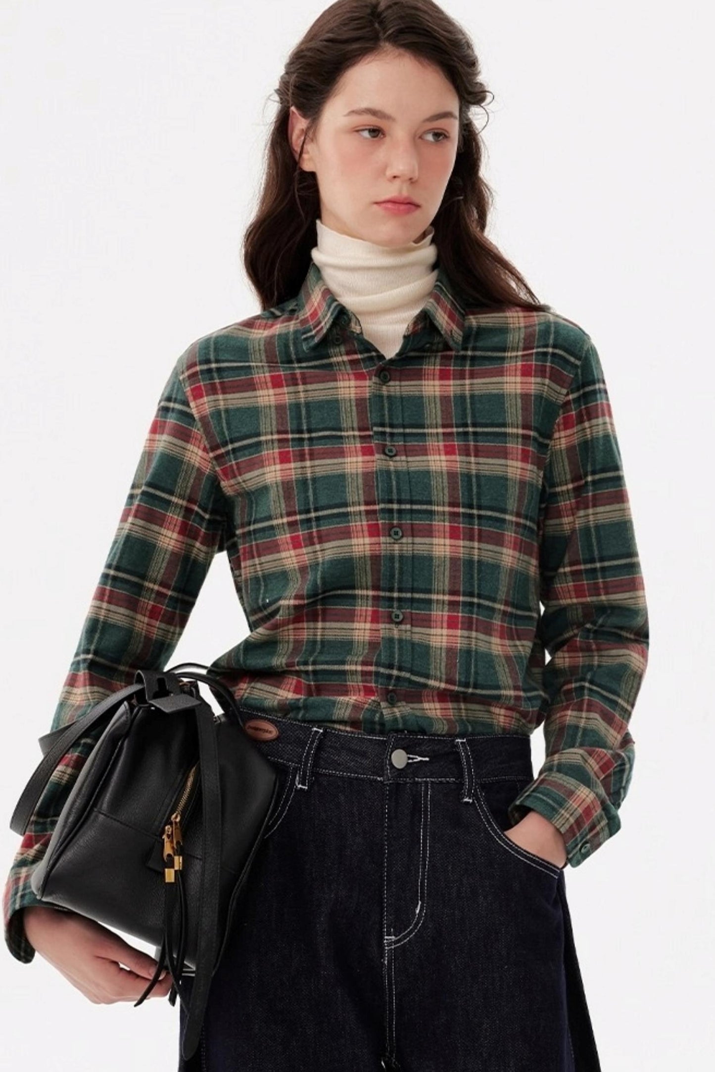 Contrast Check Long Sleeve Lapel Shirt