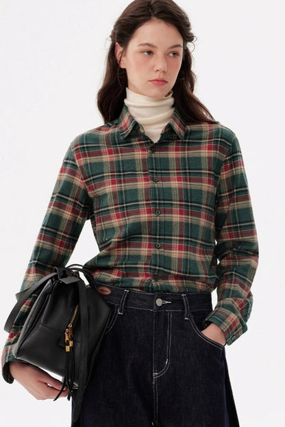 Contrast Check Long Sleeve Lapel Shirt