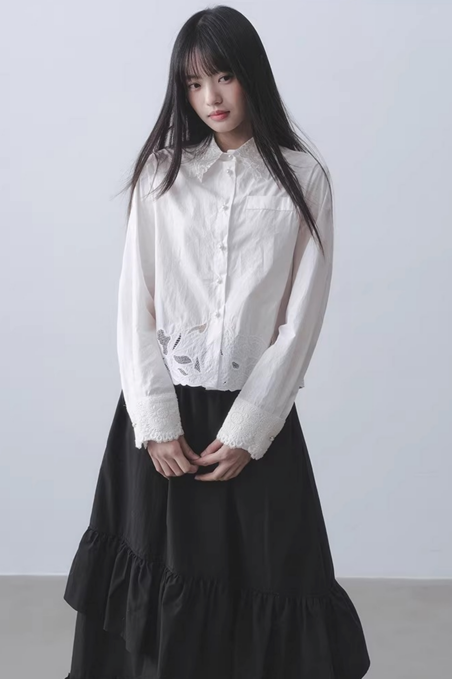 White Lace Embroidery Blouse