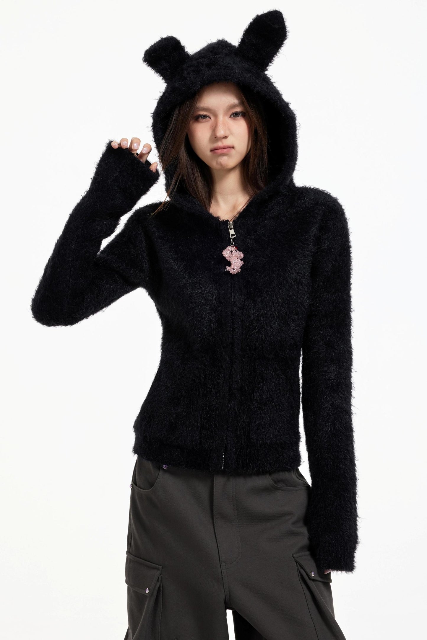 Swingable Hooded Plush Coat