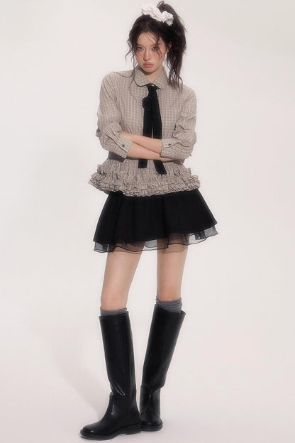 Flower Hem Shirt With Tie Set-Up