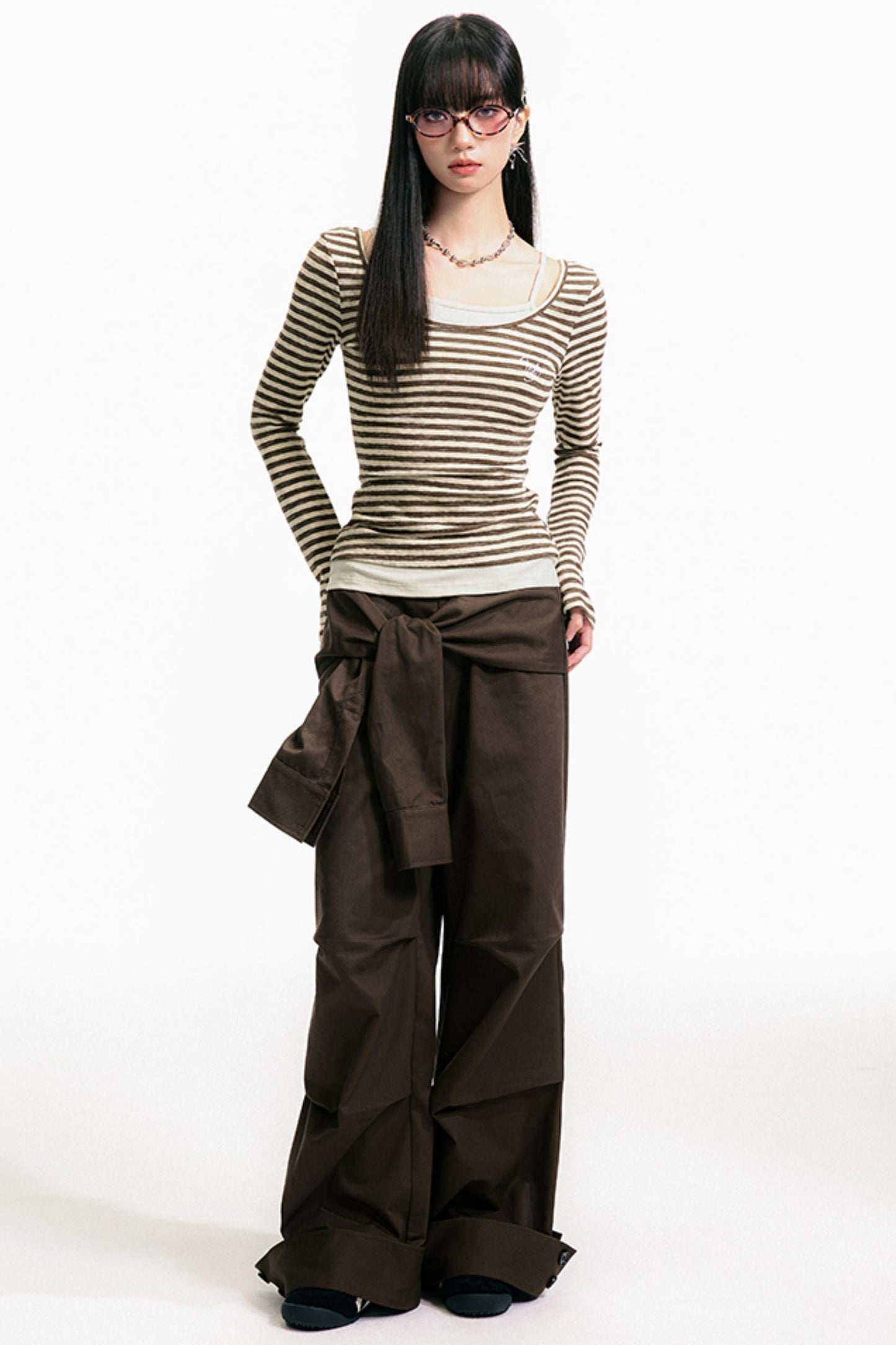 Colorblock Striped U-Neck Top