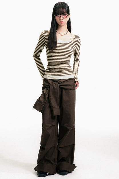 Colorblock Striped U-Neck Top