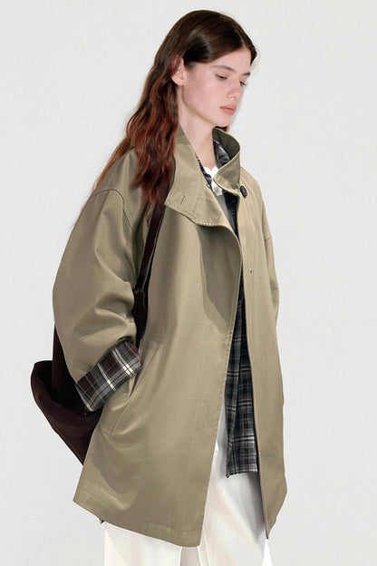 Atmospheric Plaid Patchwork Trench Coat