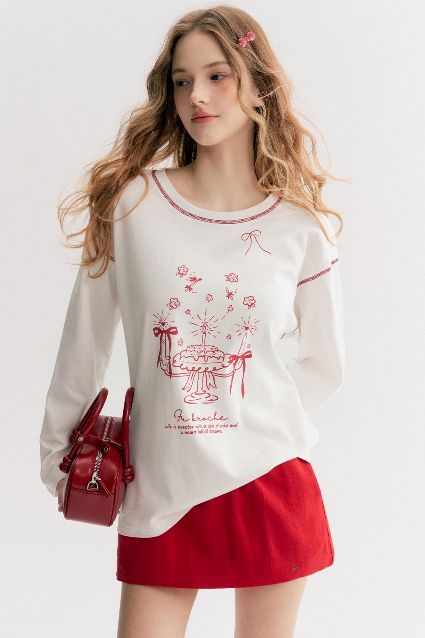 Lazy Cake Print Long-Sleeved T-Shirt