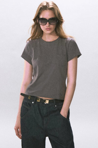 Solid Color Rolled Hem T-Shirt