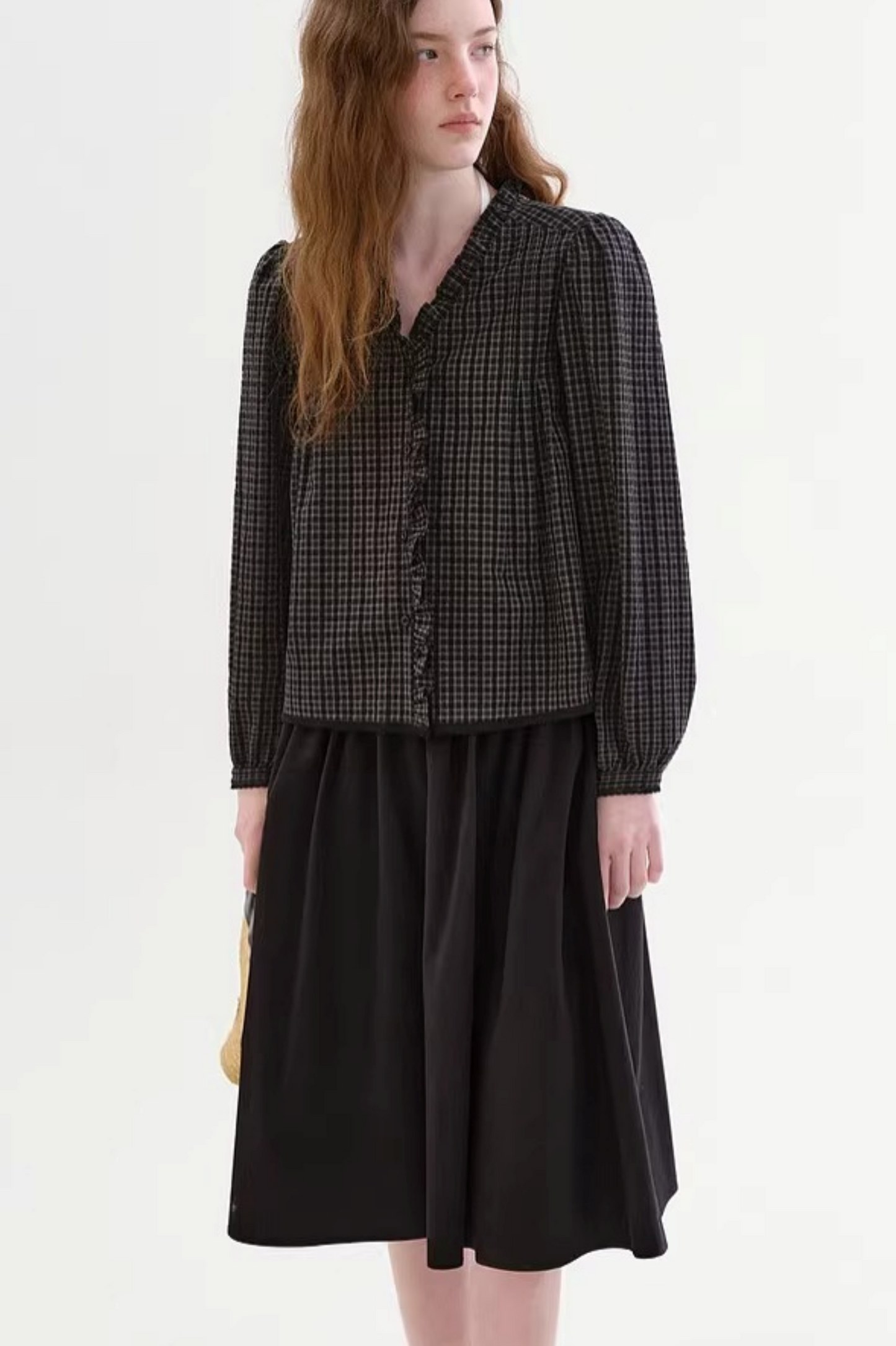 레트로 레이스 체크 블라우스