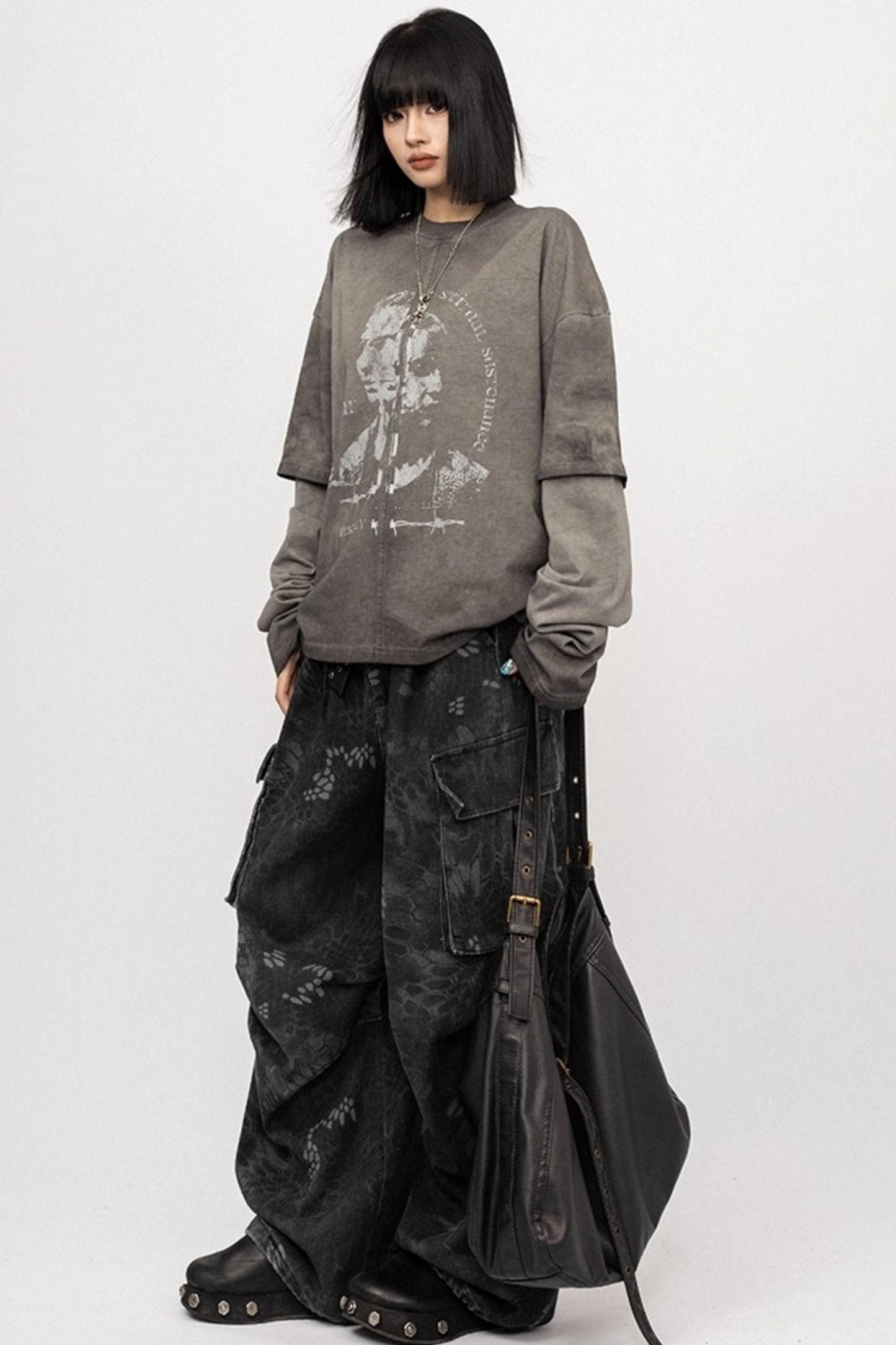 Vintage Distressed Gray Long Sleeve T-Shirt