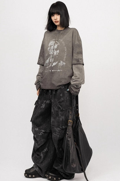 Vintage Distressed Gray Long Sleeve T-Shirt