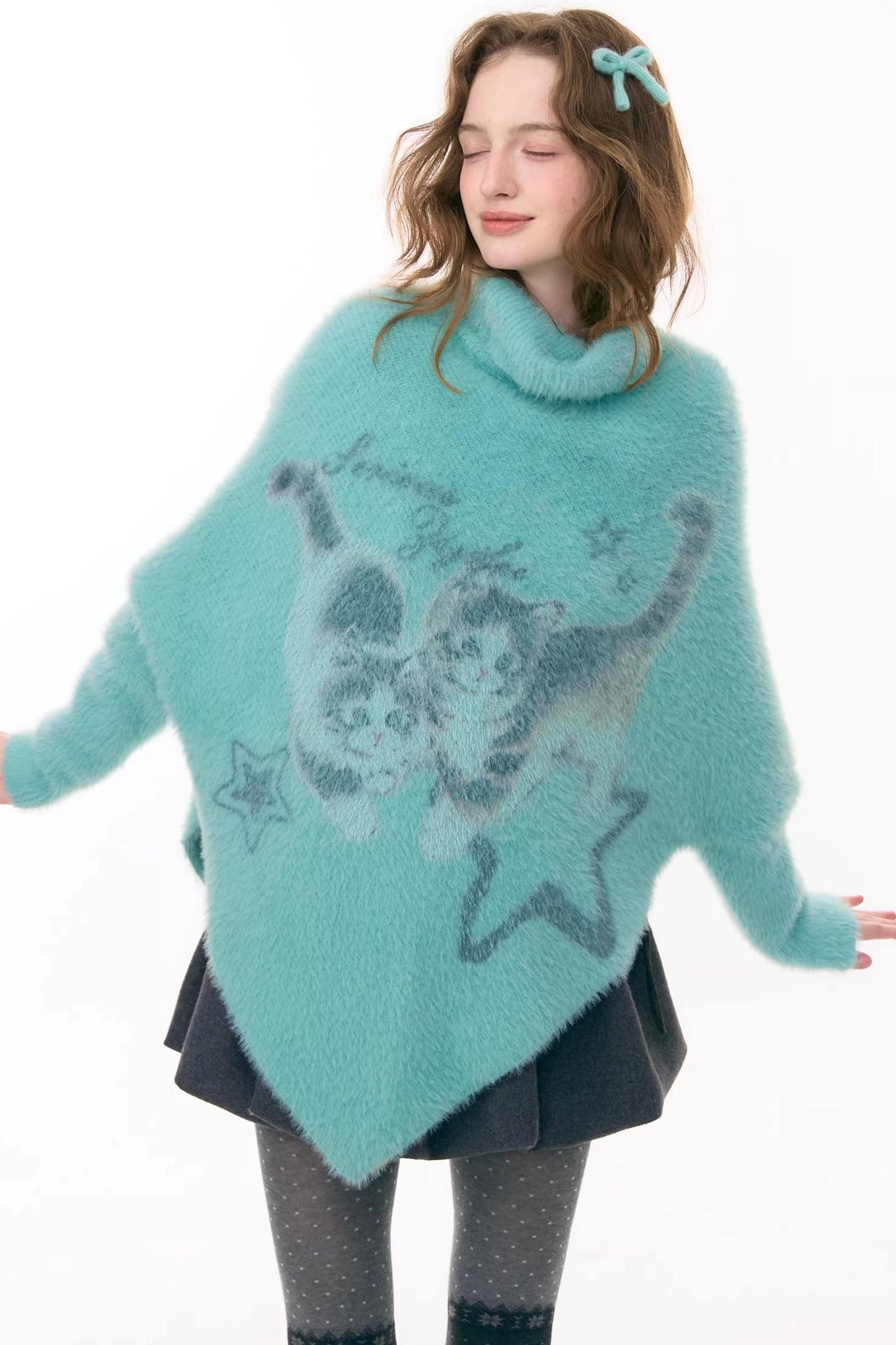 Star Painting Cat Turtleneck Sweater