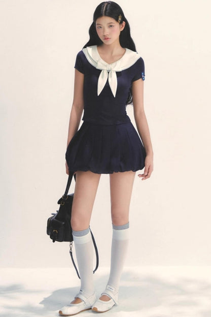 Pleated Navy Skirt