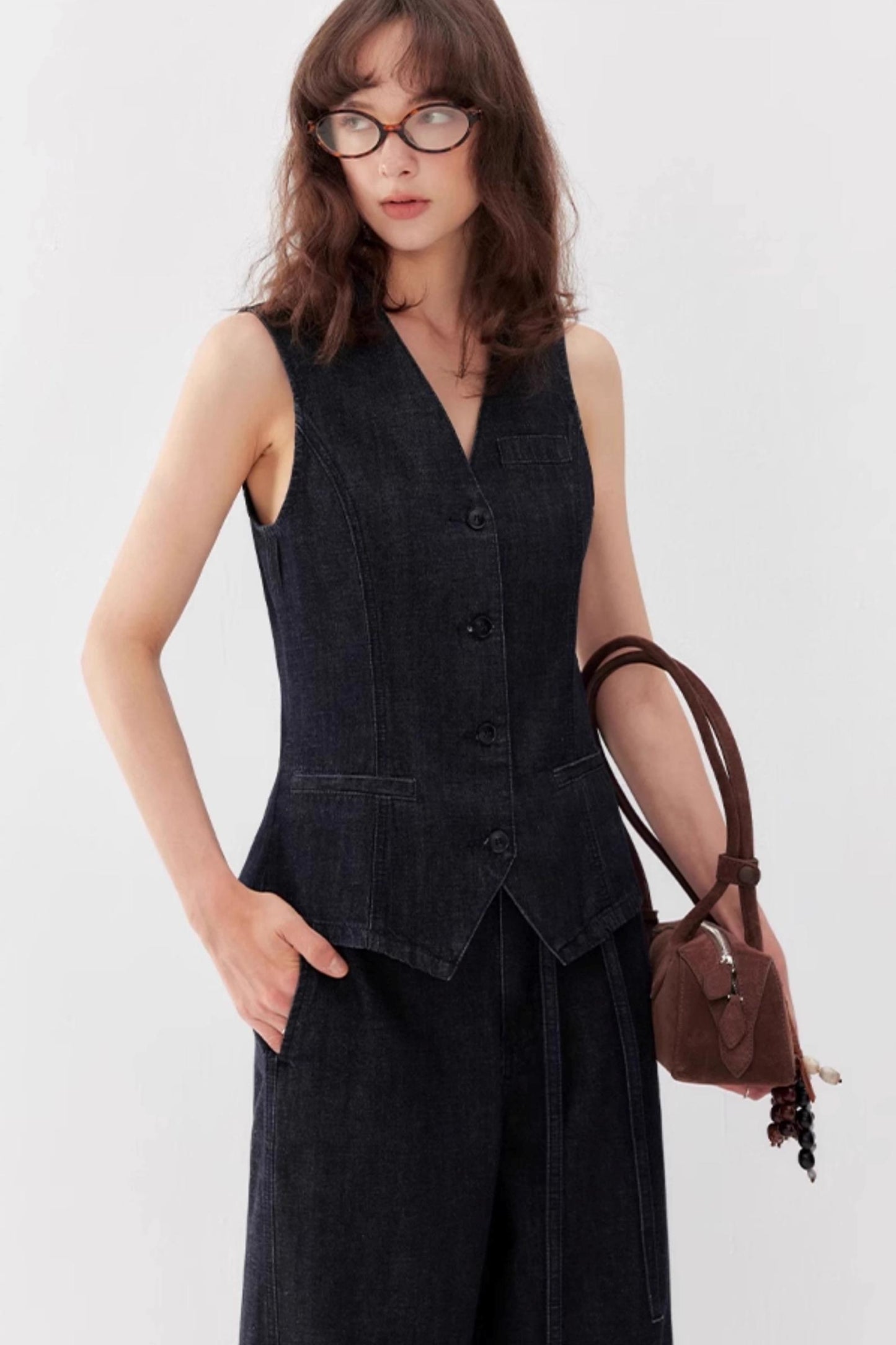 Chic Denim Vest Pants Set-Up