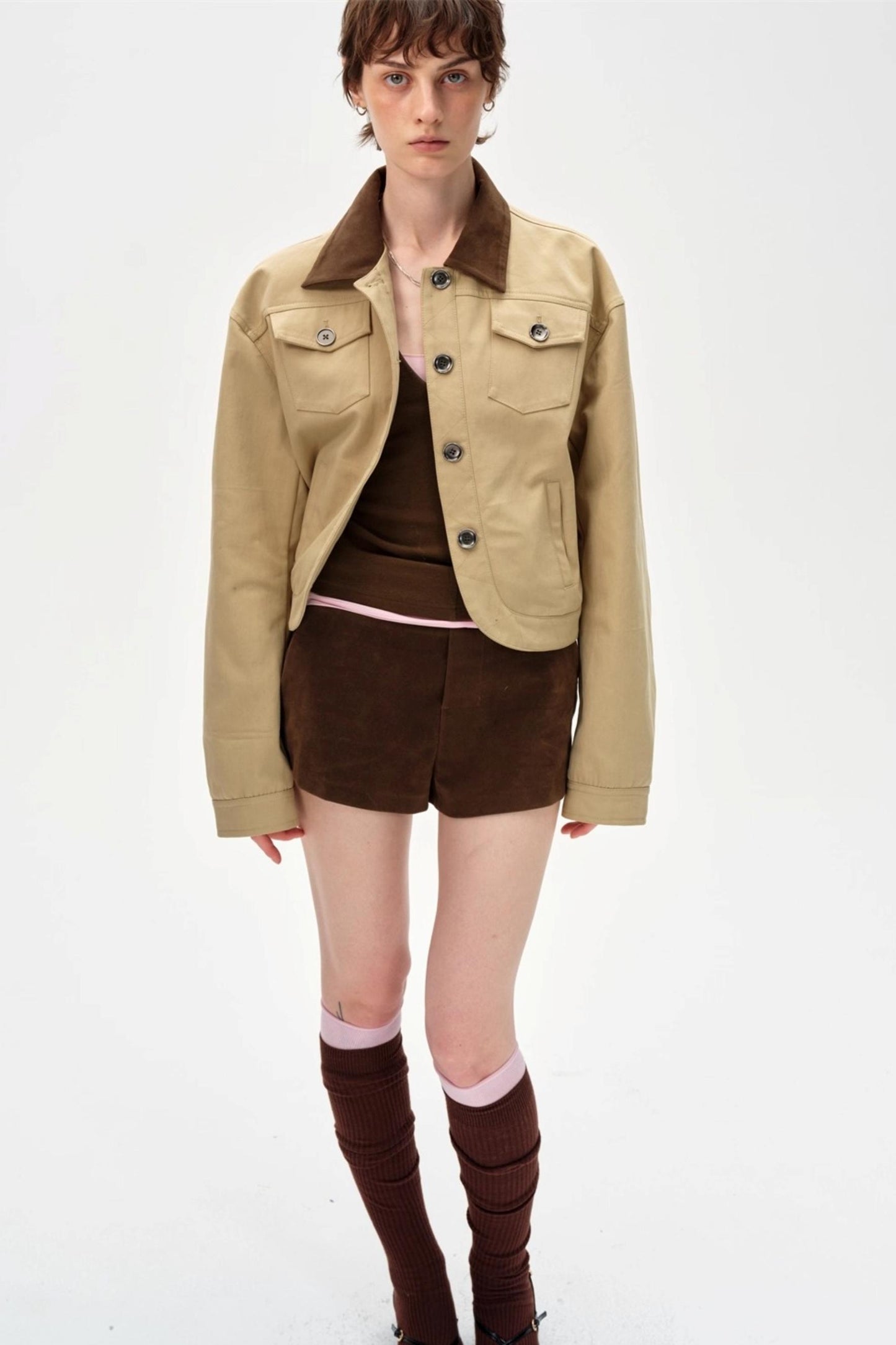 Color-Blocking Lapel Cargo Jacket