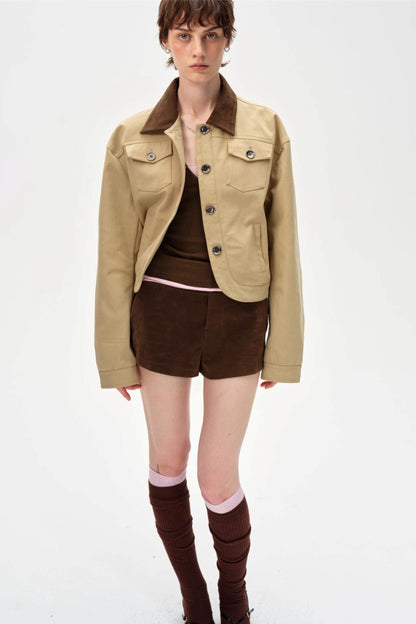 Color-Blocking Lapel Cargo Jacket