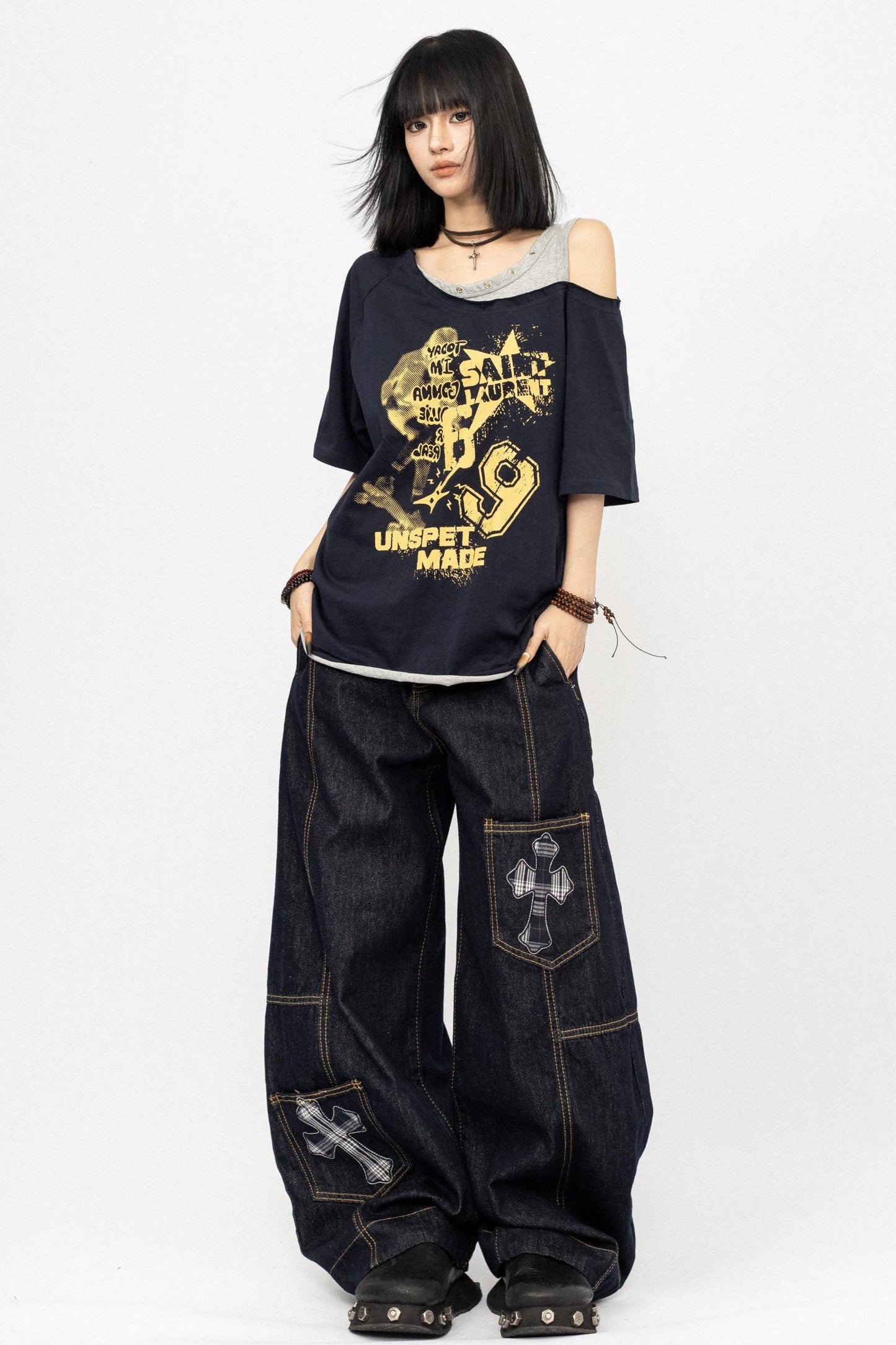 Vintage Off-Shoulder Loose T-Shirt