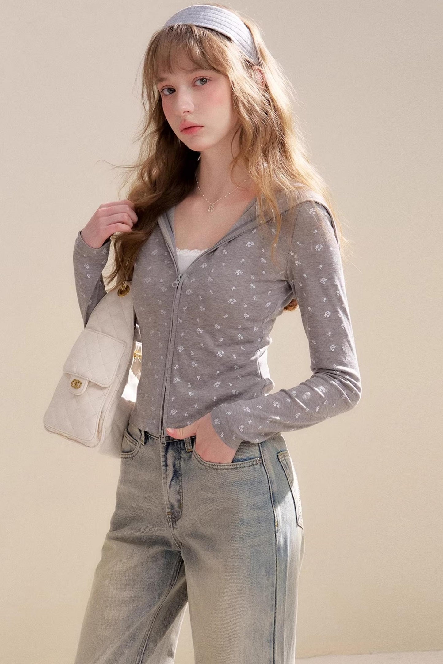 Lyocell Rose Print Hooded Jacket