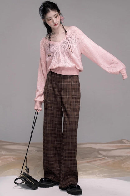 Vintage Check Wide-leg Pants