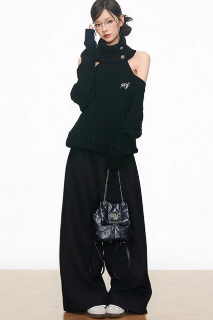 Autumn Silver Off-the-Shoulder Sweater Top Set-Up