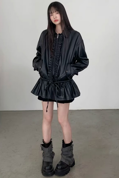 Reversible Ruffled Leather Jacket