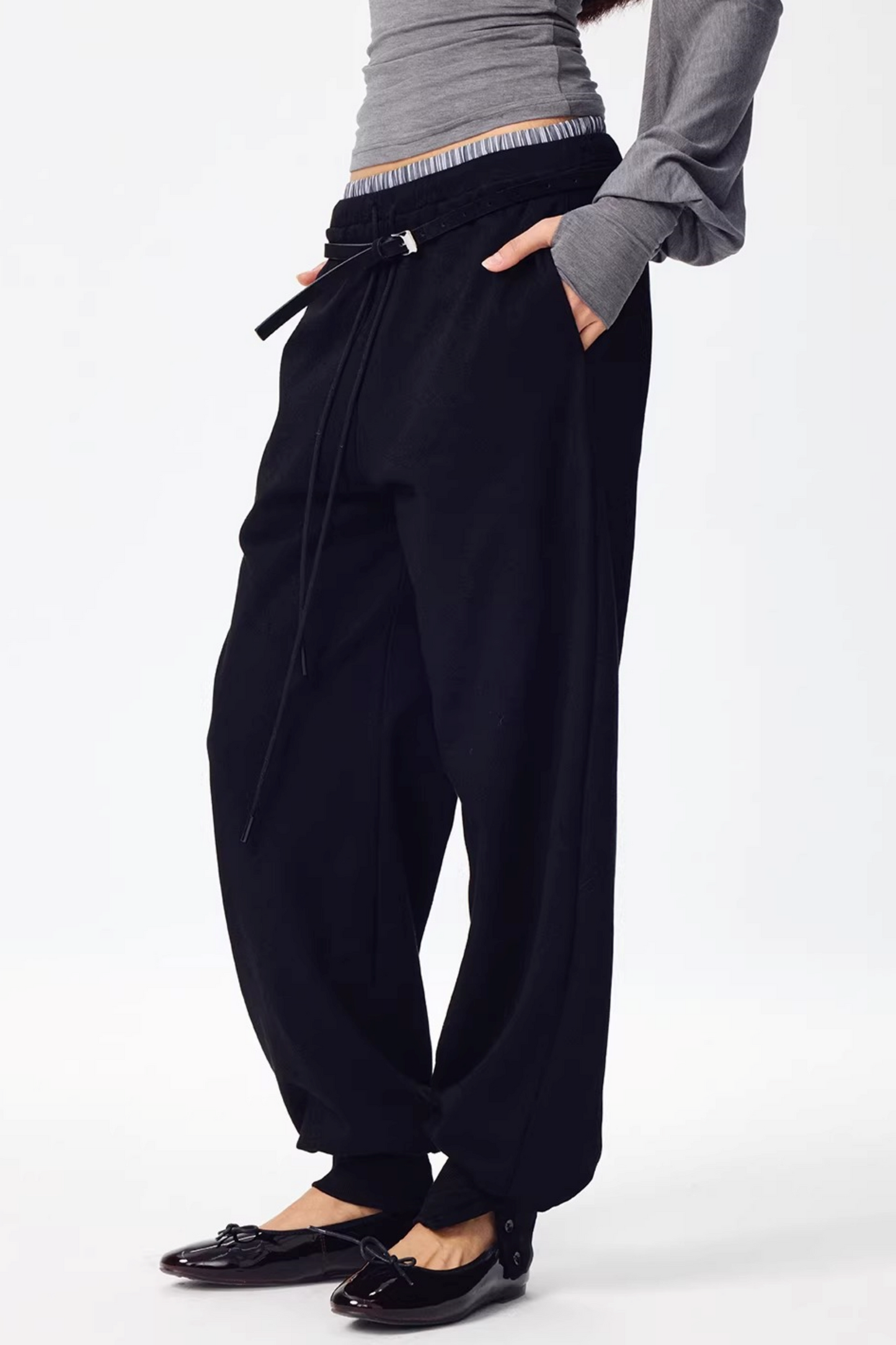 Patchwork Double Waistband Jogger Pants