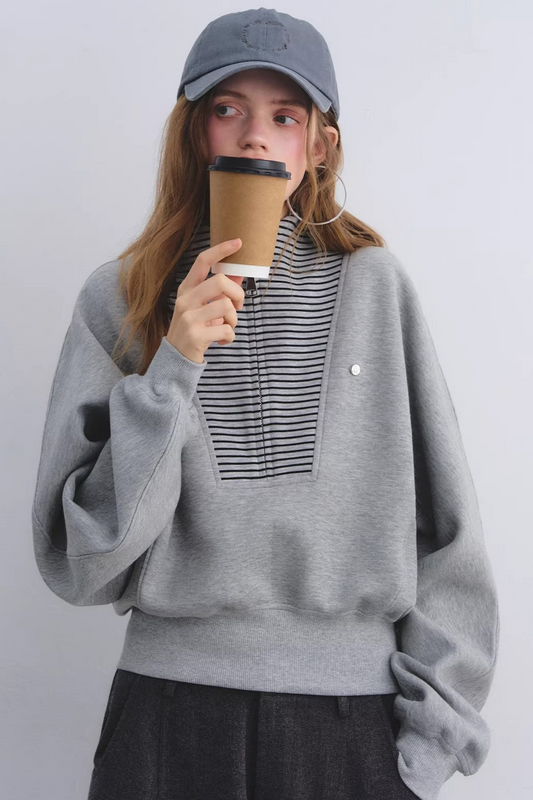 Striped Patchwork Half-Zip Jacket