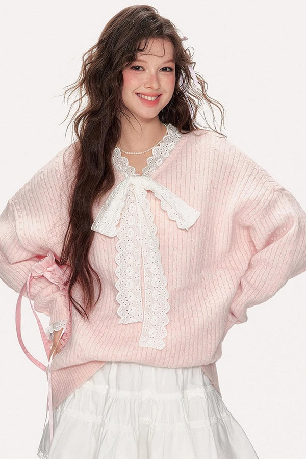 Sweet Lace V-Neck Sweater