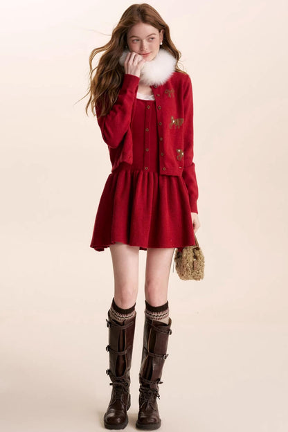 Floral Wool Bow Cardigan