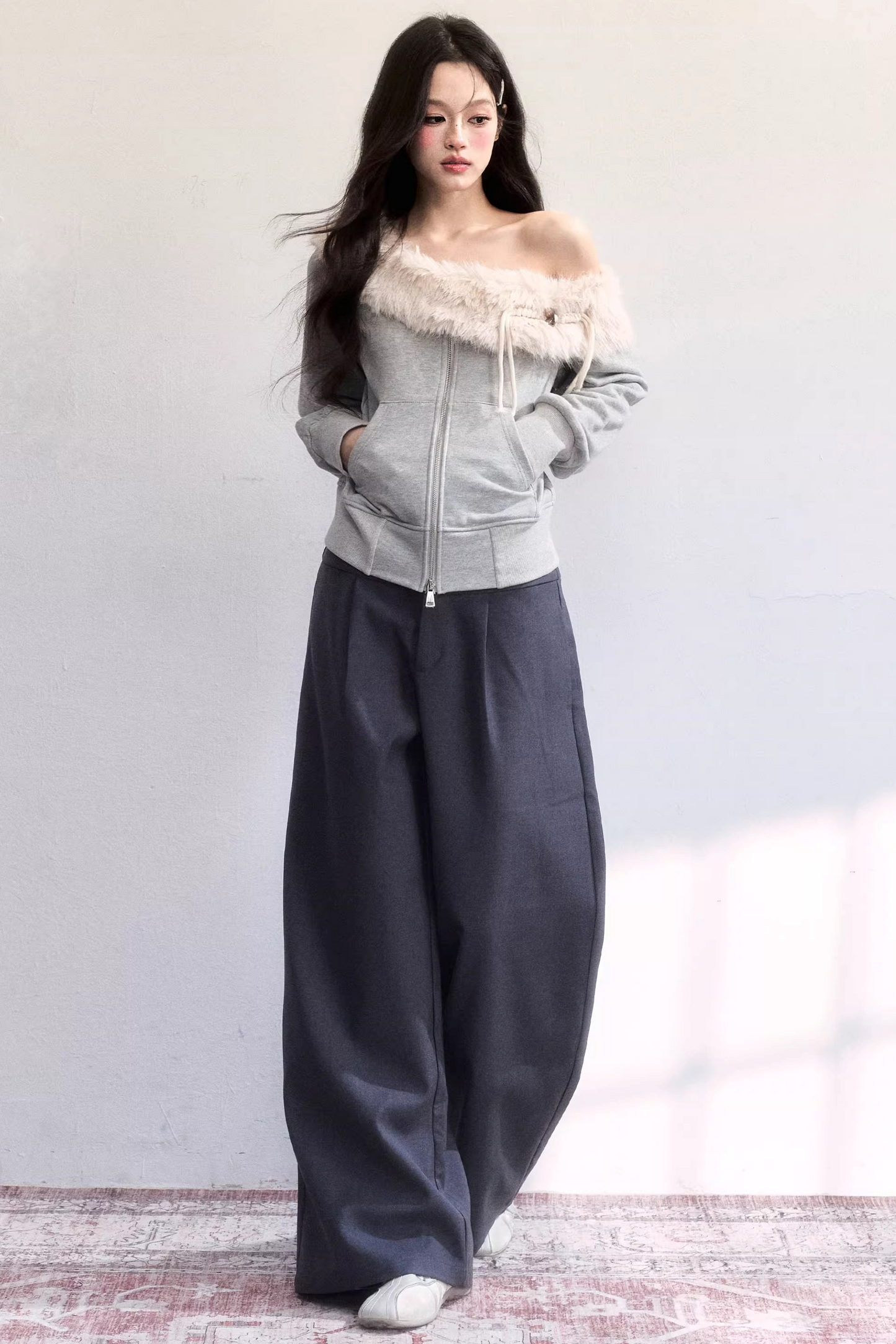 Mist Gray Off-Shoulder Jacket