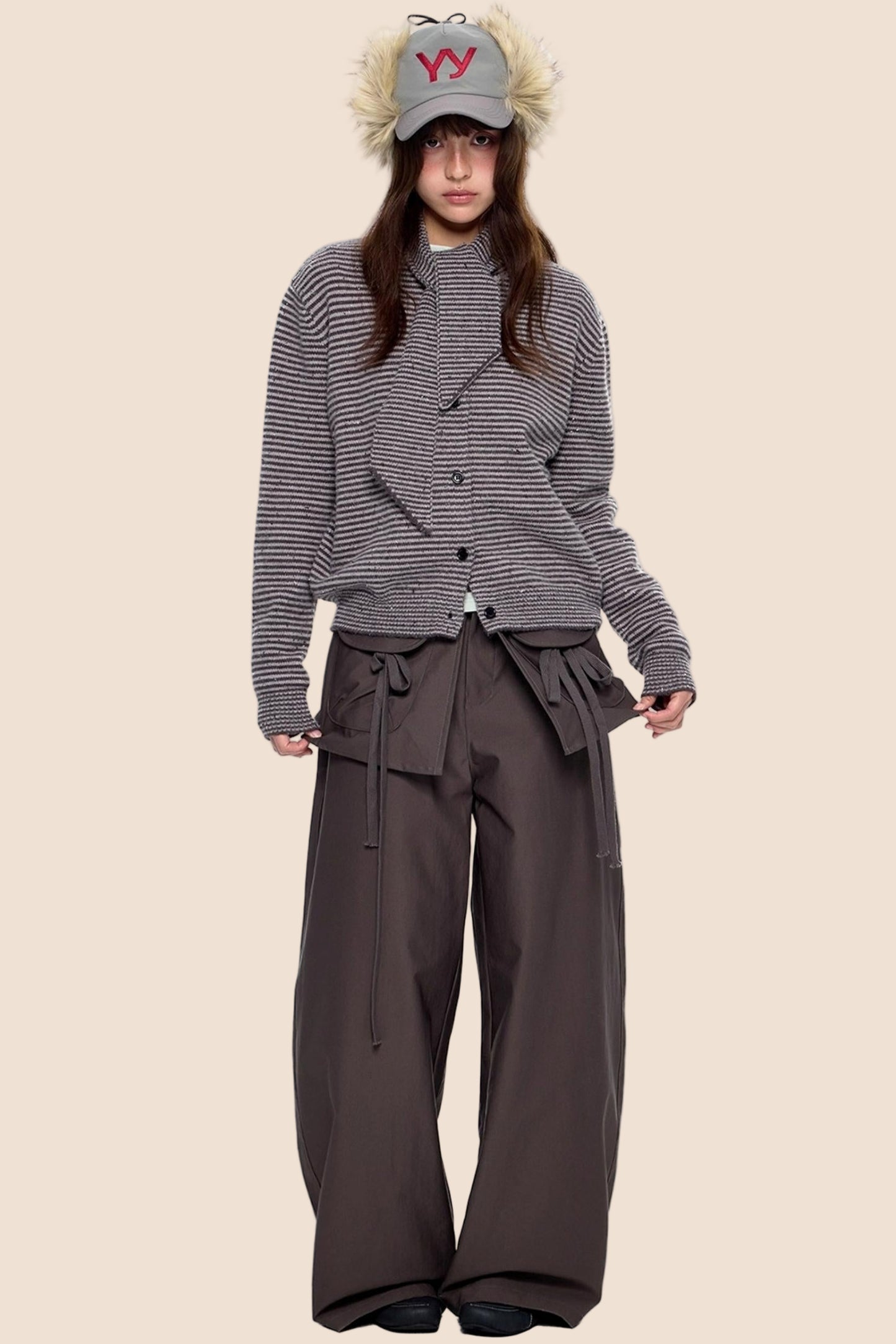 Lazy Striped Knit Cardigan Sweater