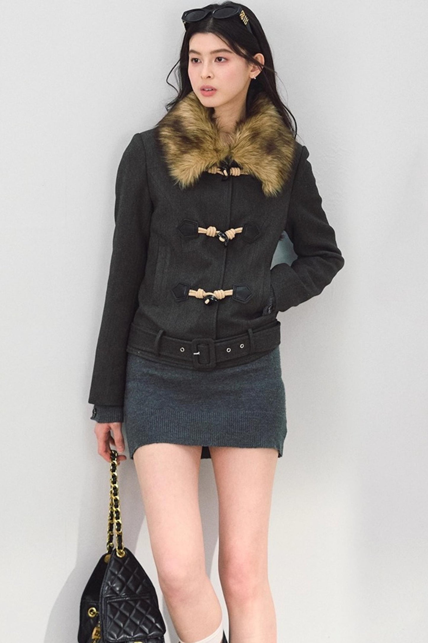 Fur Collar Toggle Jacket Set-Up
