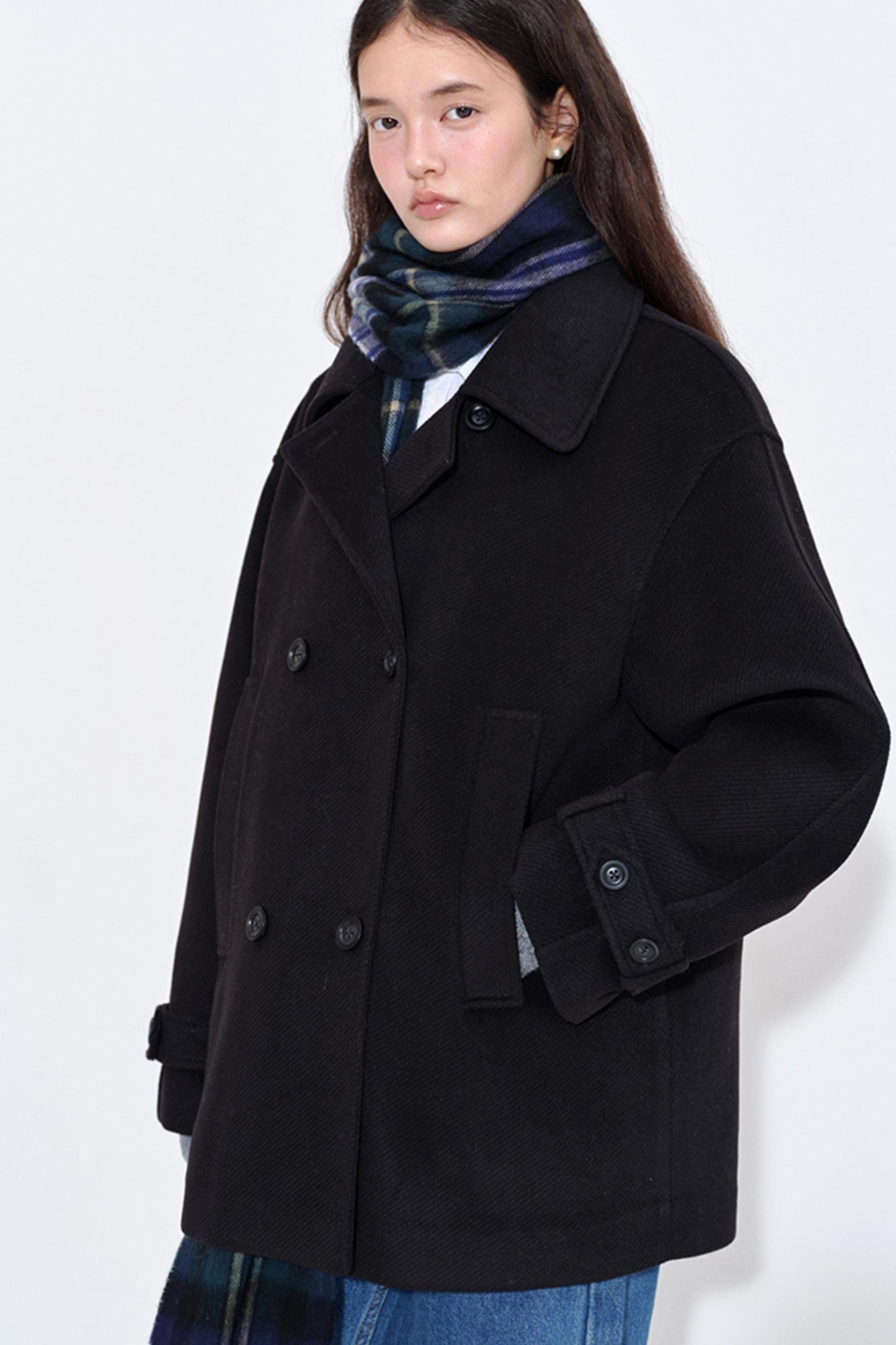 Minimalist Double-Breasted Woolen Coat