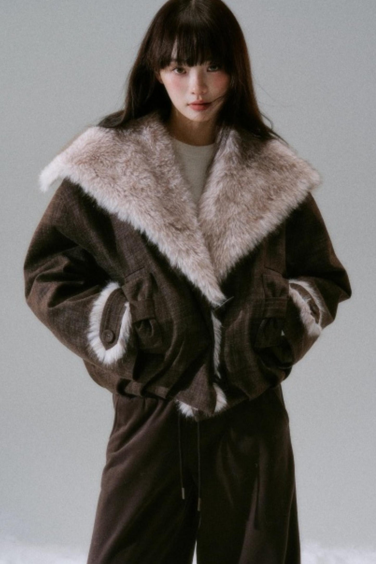 Navy Collar Plush Jacket